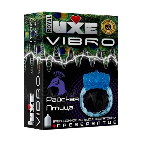 Эрекционное виброкольцо синего цвета Luxe VIBRO «Райская птица»