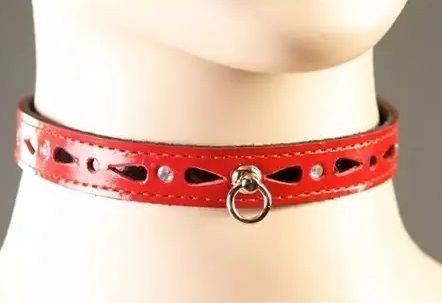 Декоративный красный ошейник со стразами и колечком Подиум Р229А