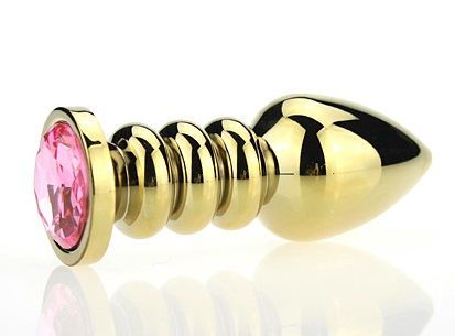 Золотистая фигурная анальная пробка с розовым стразом 4sexdreaM 47424 (10,3 см)