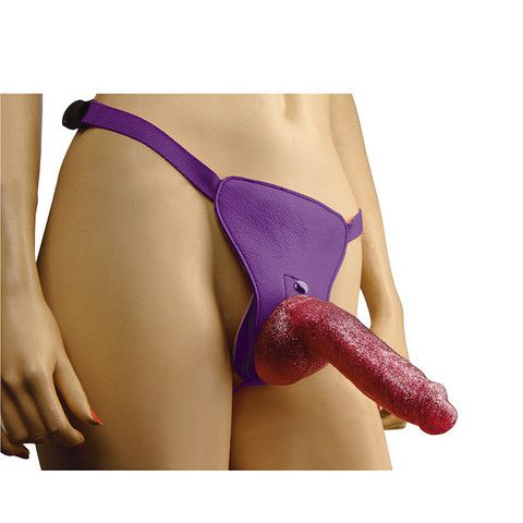 Гламурный страпон фиолетового цвета с блёстками Topco Sales Bree Olson Glitter Glam Strap-On Harness Dong 1003060 (16 см)