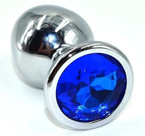 Серебристая анальная пробка из нержавеющей стали с синим кристаллом Kanikule AP-AL001-MDB (8,5 см)