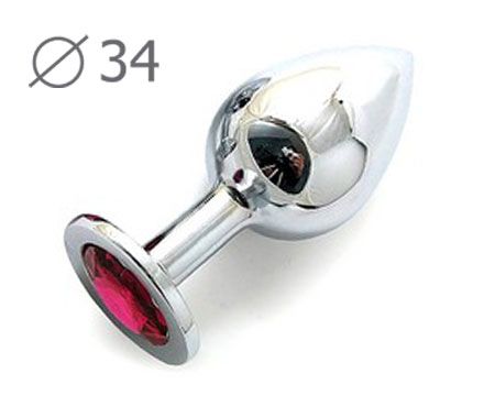 Коническая серебристая анальная втулка с малиновым кристаллом Anal Jewelry Plug SM-14 (8,2 см)