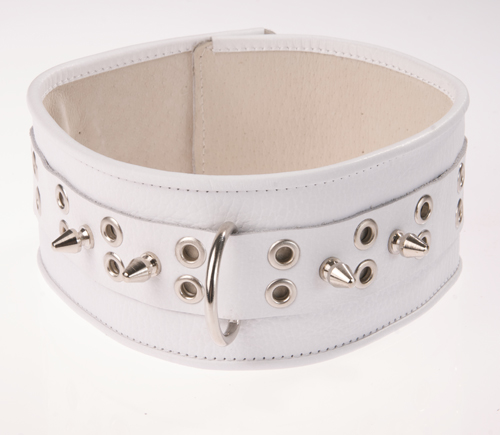 Белый кожаный ошейник с шипами и кольцами Sitabella 3105-3