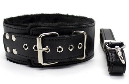 Чёрный ошейник на поводке с карабином Сумерки богов 912-04 BX DD