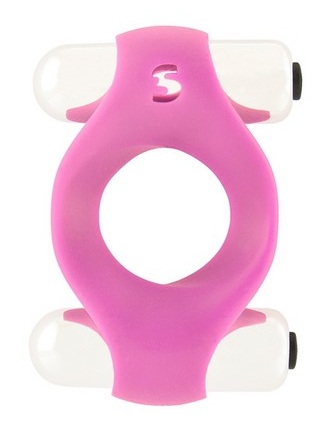 Розовое эрекционное кольцо с 2 вибропулями Shots Media BV Double Vibrating Endless Cockring SHT084PNK