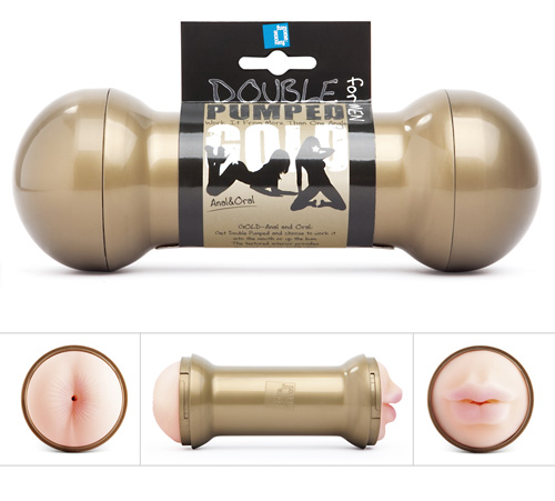 Золотой двусторонний мастурбатор ротик и анус Topco Sales Double Pumped Gold  1600166
