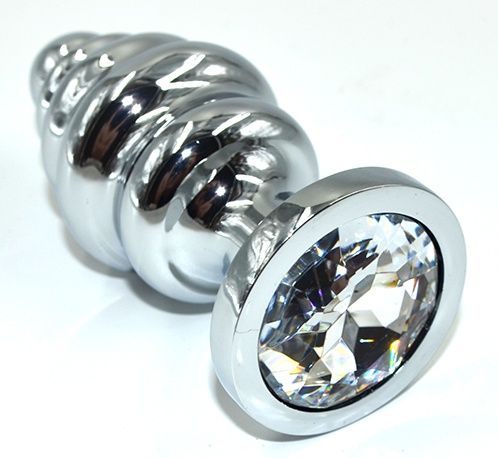 Серебристая анальная пробка из нержавеющей стали с прозрачным кристаллом Kanikule AP-AL003-MC (8,8 см)