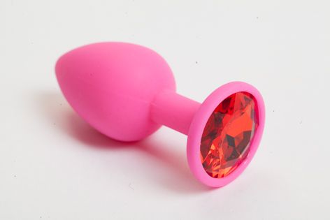Розовая силиконовая анальная пробка с красным стразом 4sexdreaM 47083 (7,1 см)