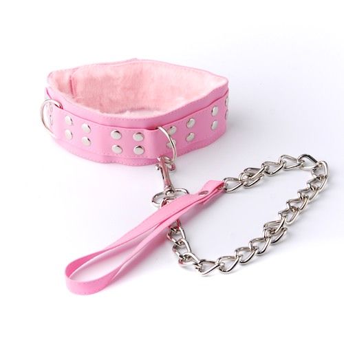 Розовый ошейник с поводком-цепочкой Sitabella 5024-4