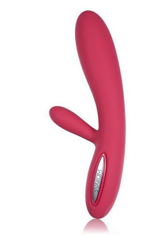 Винно-красный вибратор с клиторальным стимулятором и с уникальной функцией подогрева Svakom Lester SLDV-01-03
