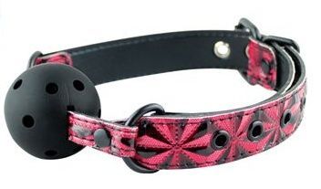 Чёрный кляп-шар на красных кожаных ремешках Erokay EK-3102R