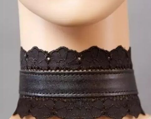 Чёрный ошейник с чёрным кружевом Подиум Р2014