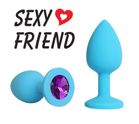 Голубая конусовидная анальная пробка с фиолетовым кристаллом Bior toys SF-70191-04 (7,3 см)