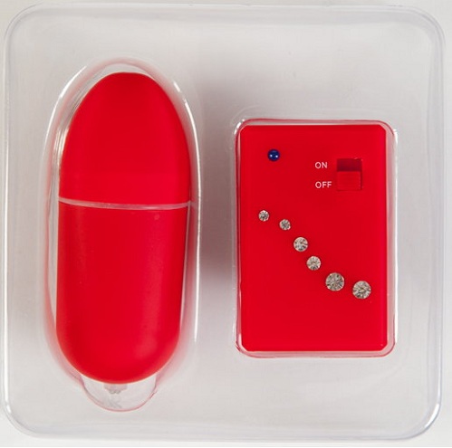 Красное виброяичко со стразами и пультом ДУ ToyFa 881039-9 (8 см)
