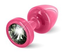 Розовая пробка с чёрным кристаллом DIOGOL ANNI round Pink T1 Black Diamond 9020060081 (6 см)