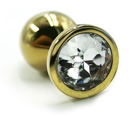 Золотистая алюминиевая анальная пробка с прозрачным кристаллом Kanikule KL-AL006SG (6 см)