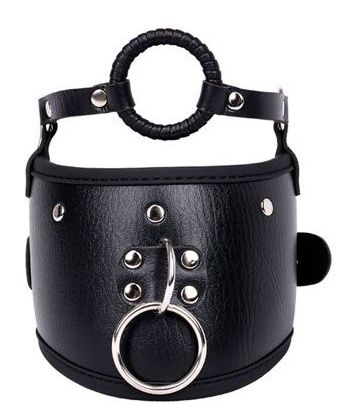 Чёрный широкий ошейник-кляп с отверстием для рта Bior toys NTU-80442