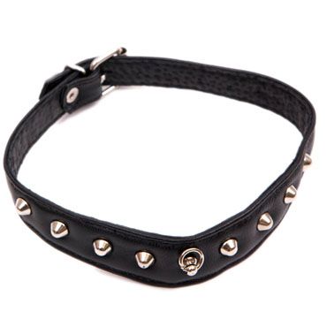 Чёрный узенький кожаный ошейник с заклёпками Подиум Р288