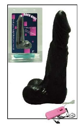 Чёрный вибромассажёр-фаллос с мошонкой и с выносным пультом Sextoy 2011 00384 (19 см)