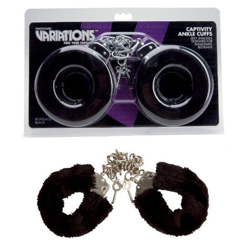 Меховые чёрные наручники Topco Sales VARIATIONS 1092256