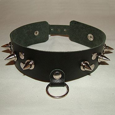 Узкий чёрный ошейник без подкладки с шипами Подиум Р295-Б