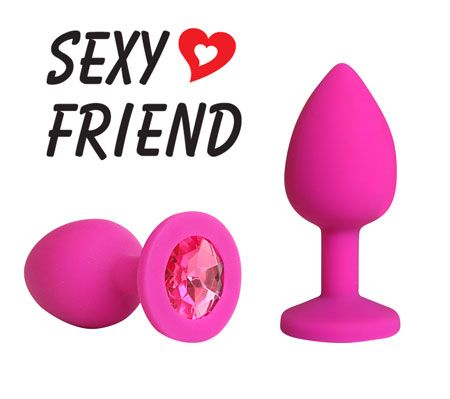 Розовая конусовидная анальная пробка с малиновым кристаллом Bior toys SF-70190-14 (7,3 см)