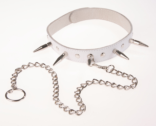 Белый кожаный ошейник с шипами и цепочкой Sitabella 3103-3