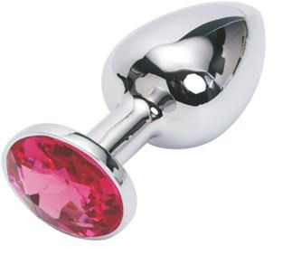 Серебристая анальная пробка среднего размера с рубиновым кристаллом Anal Jewelry Plug MD-14 (8 см)