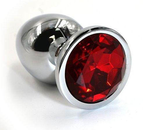 Серебристая алюминиевая анальная пробка с красным кристаллом Kanikule KL-AL012M (7 см)