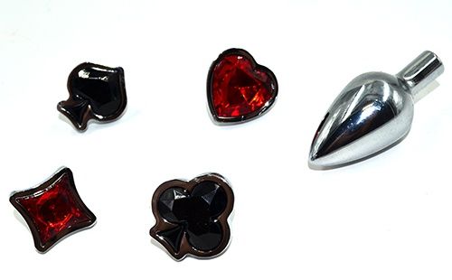 Набор из серебристой анальной пробки из нержавеющей стали и 4 кристаллов в форме мастей Kanikule AP-AL036 (7,6 см)