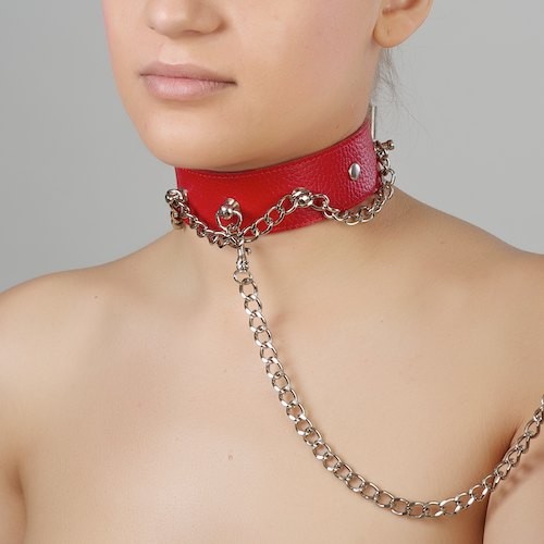 Красный ошейник из натуральной кожи Sitabella 3117-2