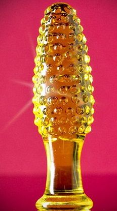 Жёлтая анальная пробка из стекла с пупырышками Джага-Джага GD028 (13 см)