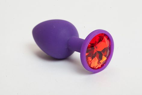 Фиолетовая силиконовая анальная пробка с красным стразом 4sexdreaM 47069 (7,1 см)