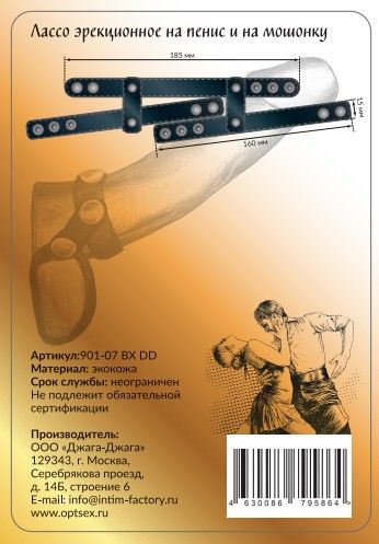 Чёрное эрекционное лассо на пенис и мошонку на заклепках Сумерки богов 901-07 BX DD