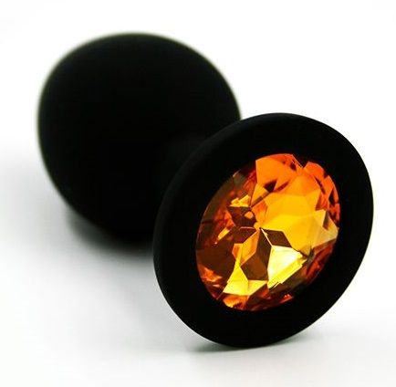 Чёрная силиконовая анальная пробка с жёлтым кристаллом Kanikule KL-S011M (7 см)