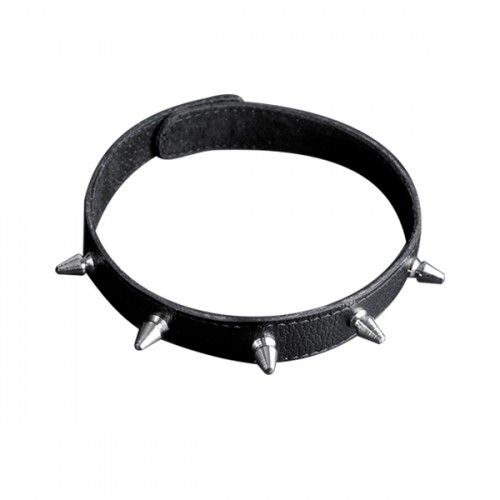 Узкий чёрный ошейник с шипами на кнопках Le Frivole 04887