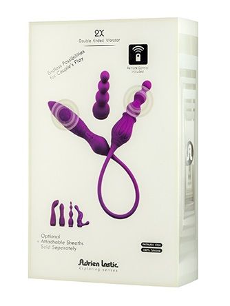 Двухсторонний гибкий вибромассажёр с дистанционным управлением лилового цвета Adrien Lastic 2X+LRS 108735