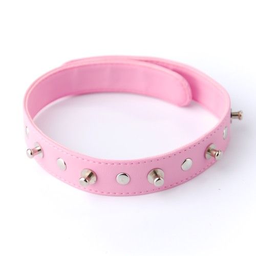 Узкий розовый ошейник с шипами на кнопках Le Frivole 04890