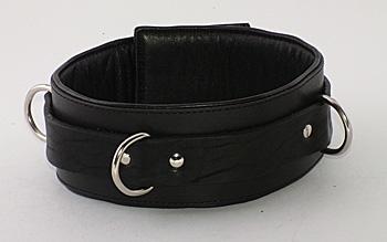 Средний подшитый ошейник из чёрной кожи Beastly 10335-3B