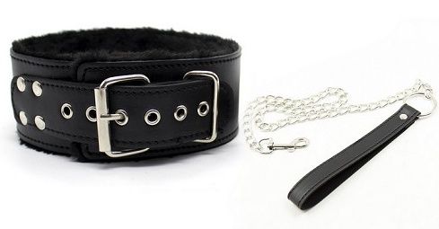 Чёрный ошейник с меховой подкладкой и поводком Сумерки богов 912-03 BX DD
