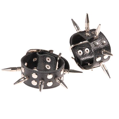 Чёрные кожаные наручи с шипами и заклёпками Sitabella 3056-1