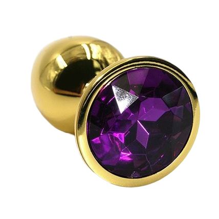 Золотистая алюминиевая анальная пробка с тёмно-фиолетовым кристаллом Kanikule KL-AL004SG (6 см)
