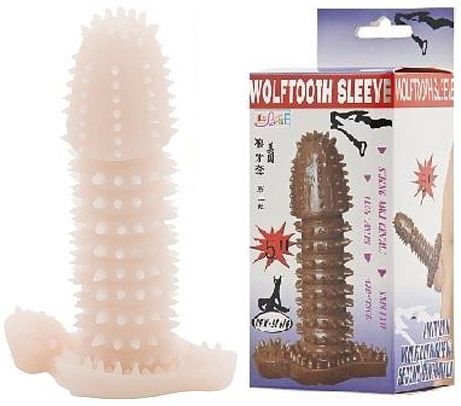 Телесная закрытая насадка на пенис с шипами Baile BI-016005-1002S (12,5 см)