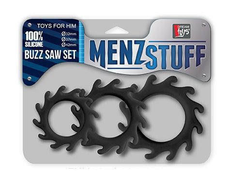 Набор из 3 чёрных эрекционных колец Dream Toys MENZSTUFF BUZZ SAW COCK RING SET 21139