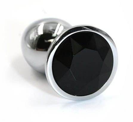Серебристая алюминиевая анальная пробка с чёрным кристаллом Kanikule KL-AL007L (8,4 см)
