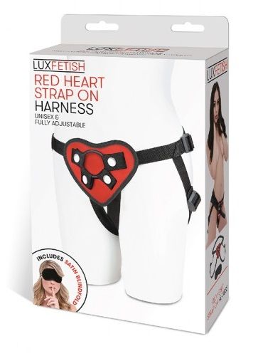 Чёрные трусики с красным сердечком для страпона Lux Fetish LF1361-RED