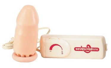 Удлиняющая в телесном цвете вибронасадка с выносным пультом Seven Creations 50902