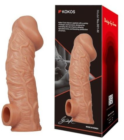 Телесная насадка на фаллос с отверстием для мошонки KOKOS EXTREME SLEEVE RES.001-L (17,6 см)