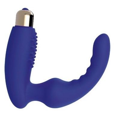 Синий вибростумулятор простаты с изогнутым кончиком Bior toys ST-40137-2