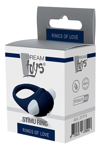 Гладкое синее эрекционное виброкольцо Dream Toys STIMU RING 21713